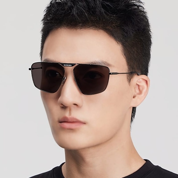 NEW BB0246SA 001 BALENCIAGA BLACK METAL MEN BALENCIAGA SUNGLASSES - Picture 1 of 11